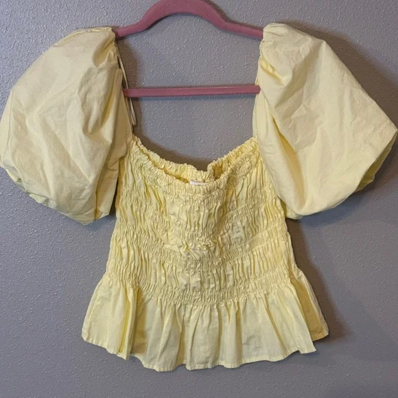 ASTR Savina puff sleeve smocked bodice poplin cottagecore prarie coquette top - Picture 5 of 7